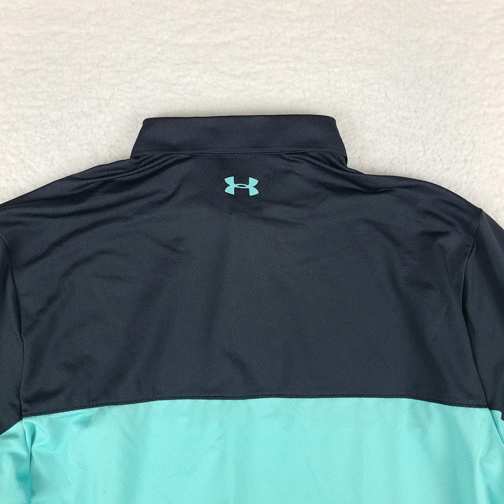 Under Armour The Performance Polo Shirt Mens XL Black Mint Blue Loose Heatgear